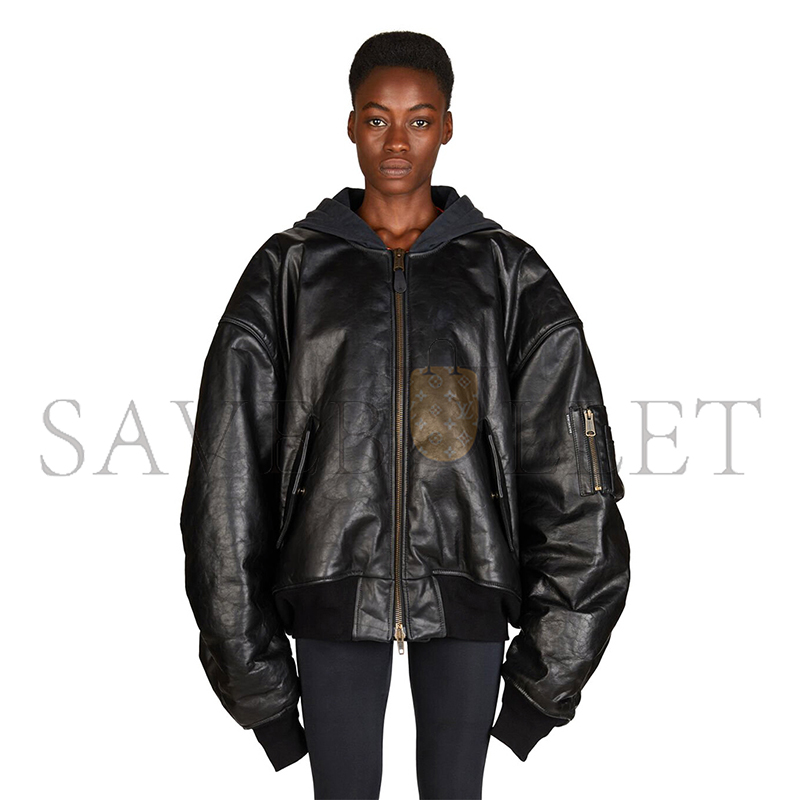 BALENCIAGA WOMEN'S BLACK OVERSIZED LEATHER BOMBER JACKET 768772TOS171000